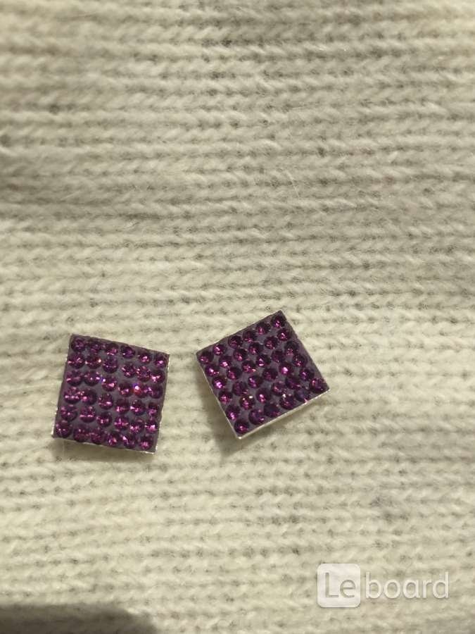Серьги пусеты бижутерия стразы сваровски swarovski сиреневый фиолетовый кристалы камни украшение мо
