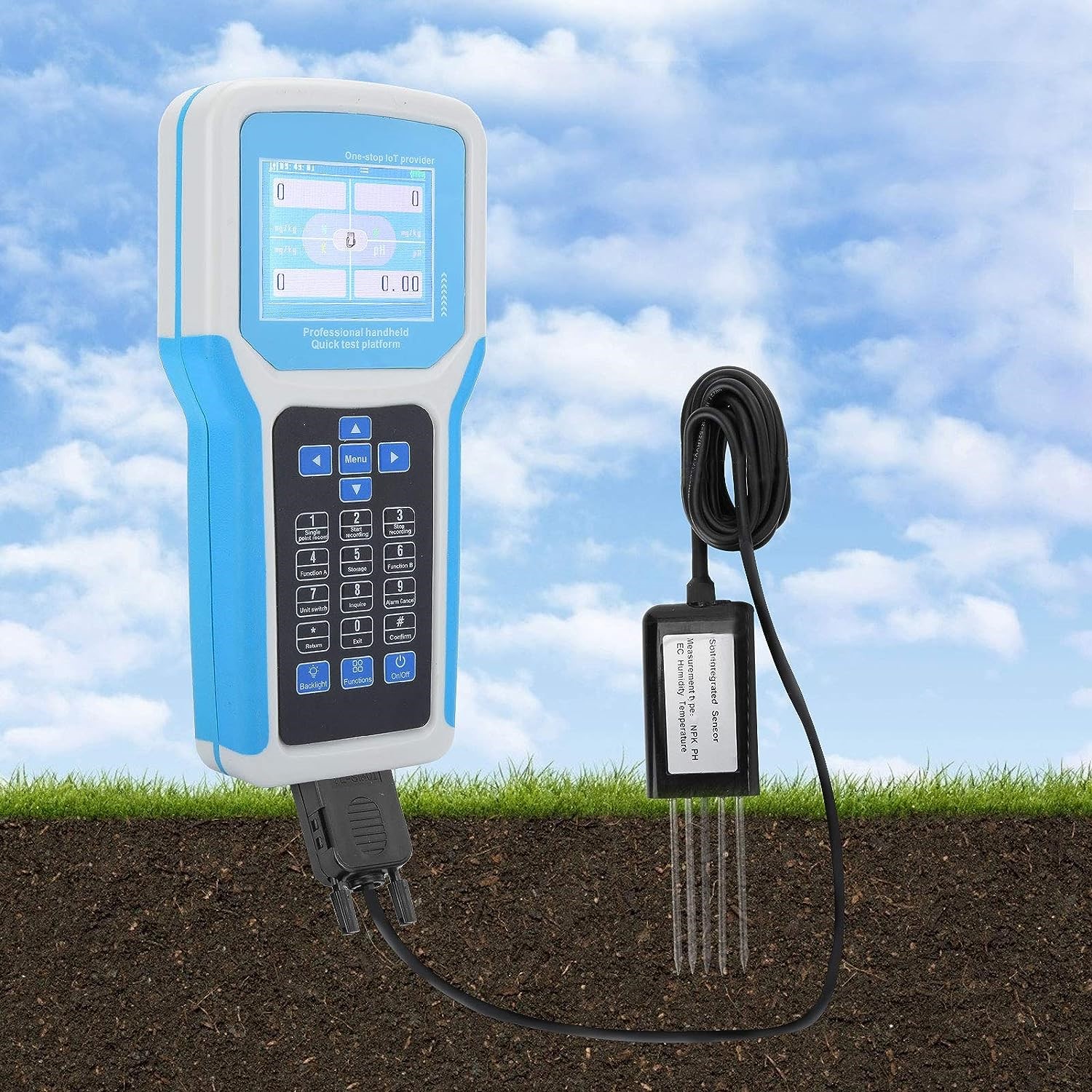 Универсальный прибор для измерения параметров почвы: температуры и влажности.