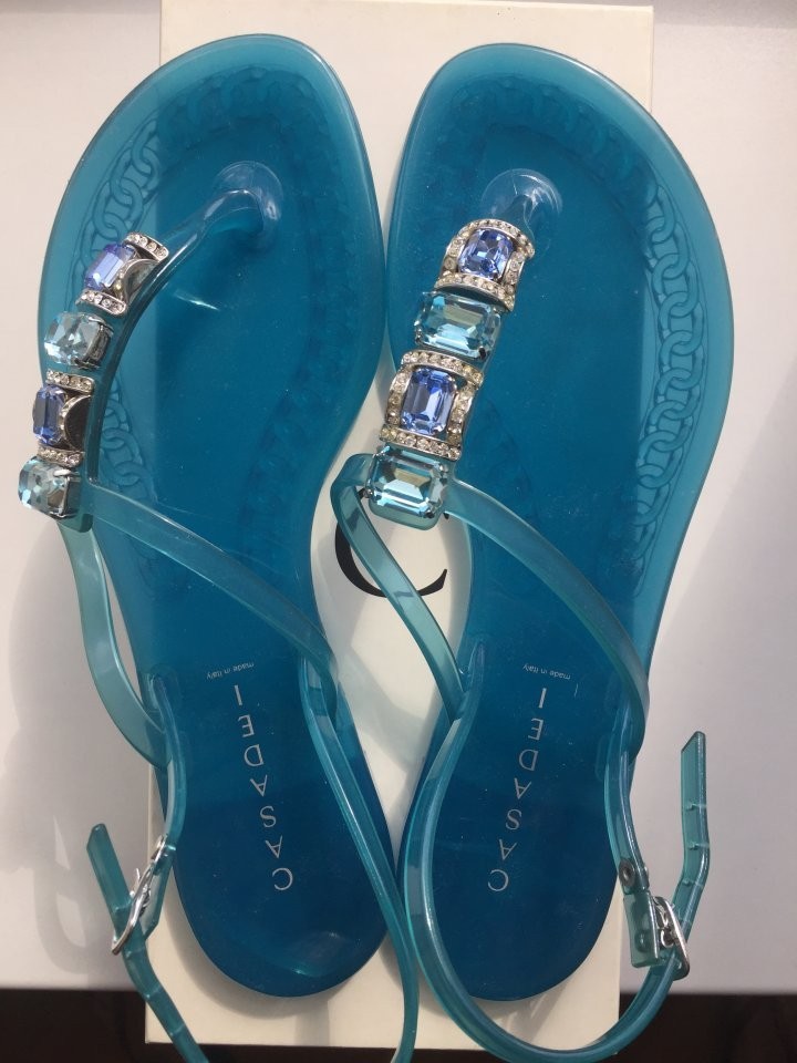 Сланцы сандалии новые casadei италия 39 размер голубые силикон стразы сваровски кристалы swarovski