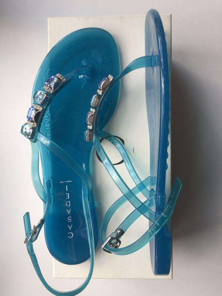 Сланцы сандалии новые casadei италия 39 размер голубые силикон стразы сваровски кристалы swarovski