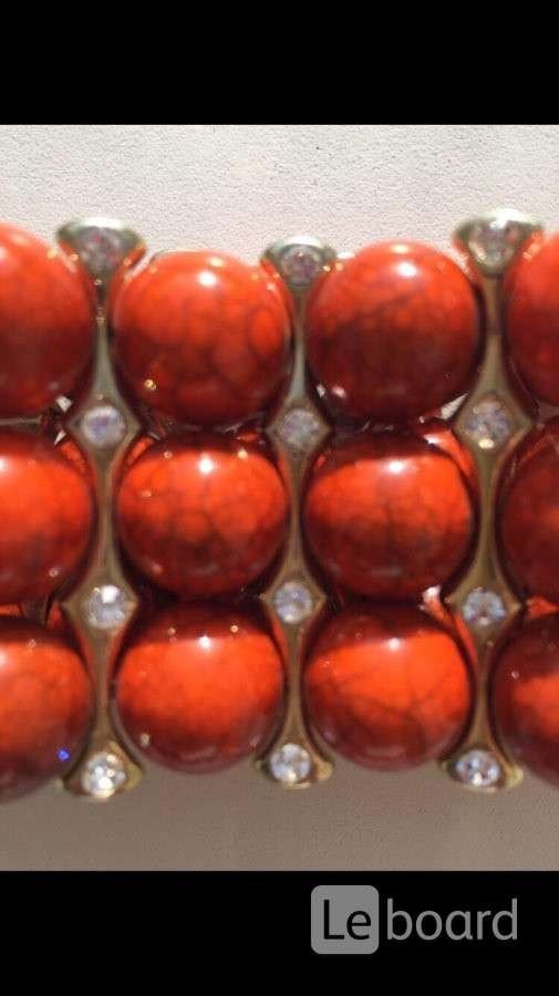 Браслет новый бижутерия оранжевый натуральный камни стразы сваровски swarovski кристалы металл под