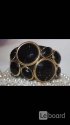 Браслет новый черный камни стразы swarovski сваровски кристалы металл золото широкий пластик